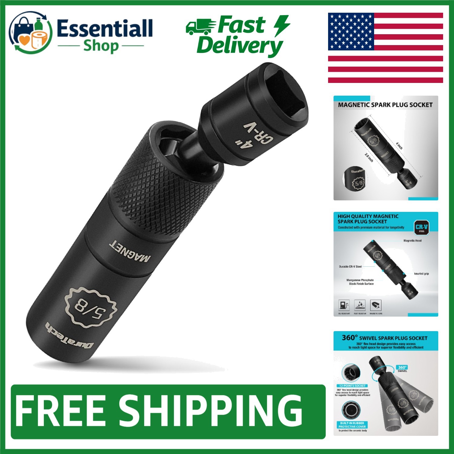 Durable 5/8″ Swivel Spark Plug Socket – Manganese Phosphate Coated for Longevity