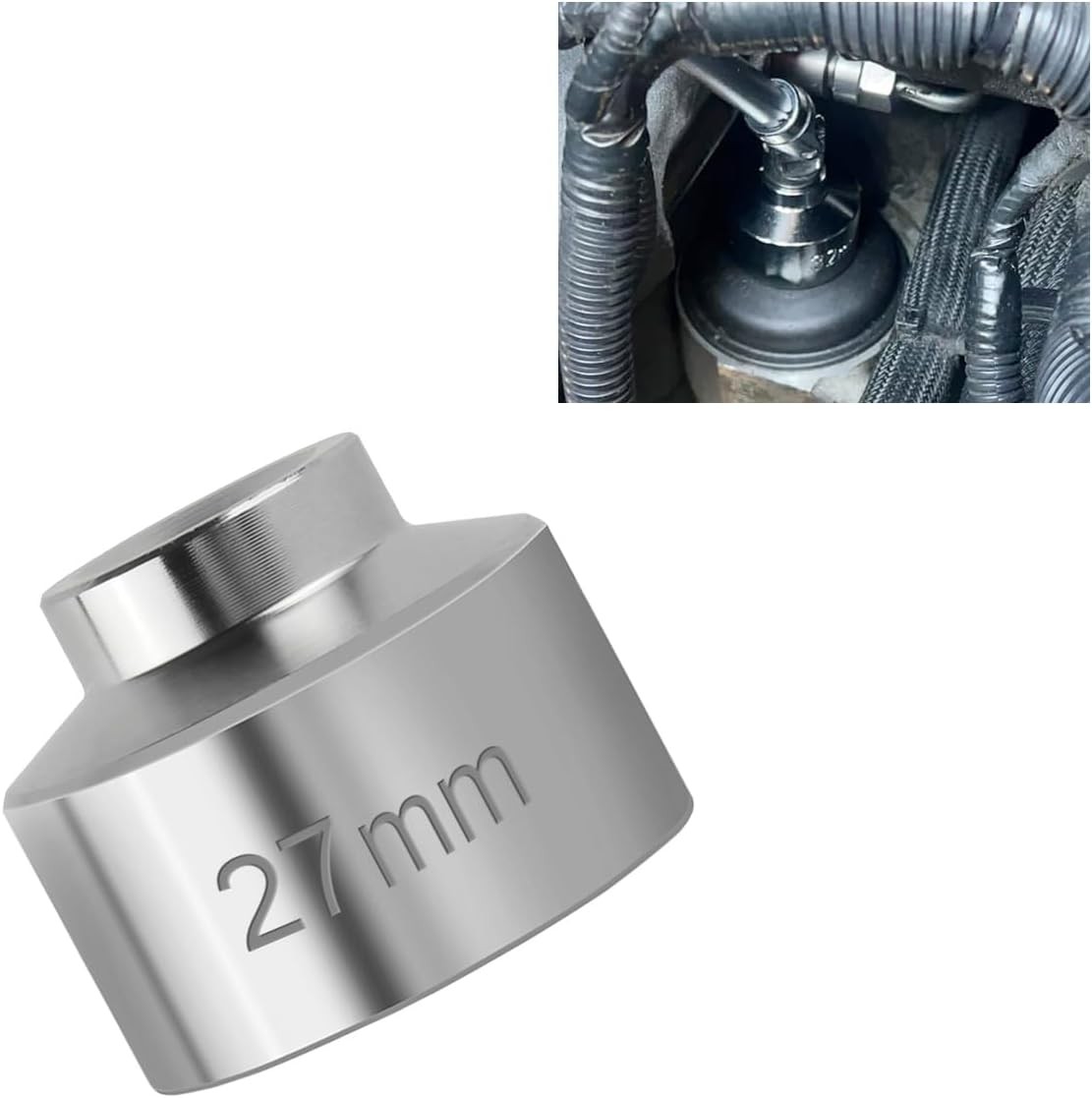 27mm Car Oil Filter Socket Wrench, 3/8″ Drive Filters Cap Wrench 27MM, Silver