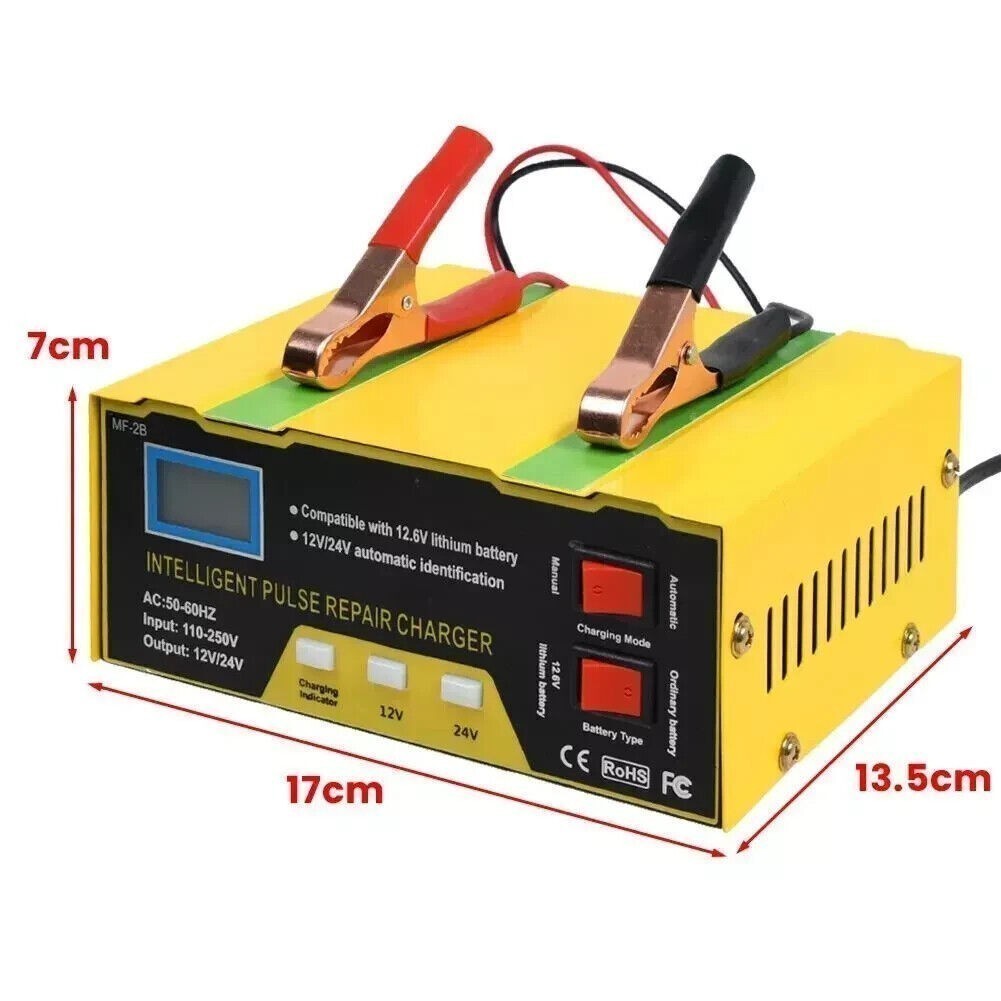 Car Battery Charger Heavy Duty 12V/ 24V Smart Automatic Intelligent Pulse Repair