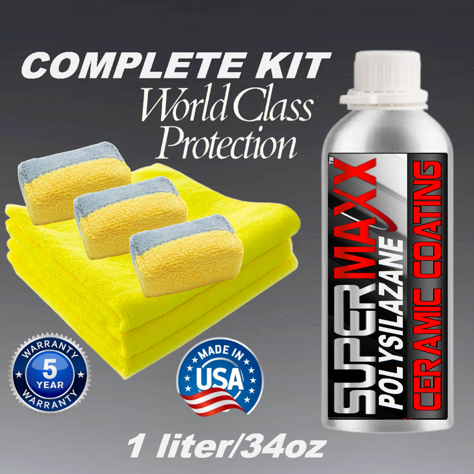 TOP SELLER CERAMIC CAR COATING HIGH STRENGTH “5 YEAR” – 34oz/ 1 LITER