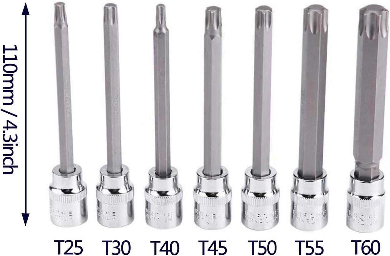 Extra Long Torx Star Bit Socket Set 7 Piece T25-T60 CR-V “3/8” Drive 110mmTorx