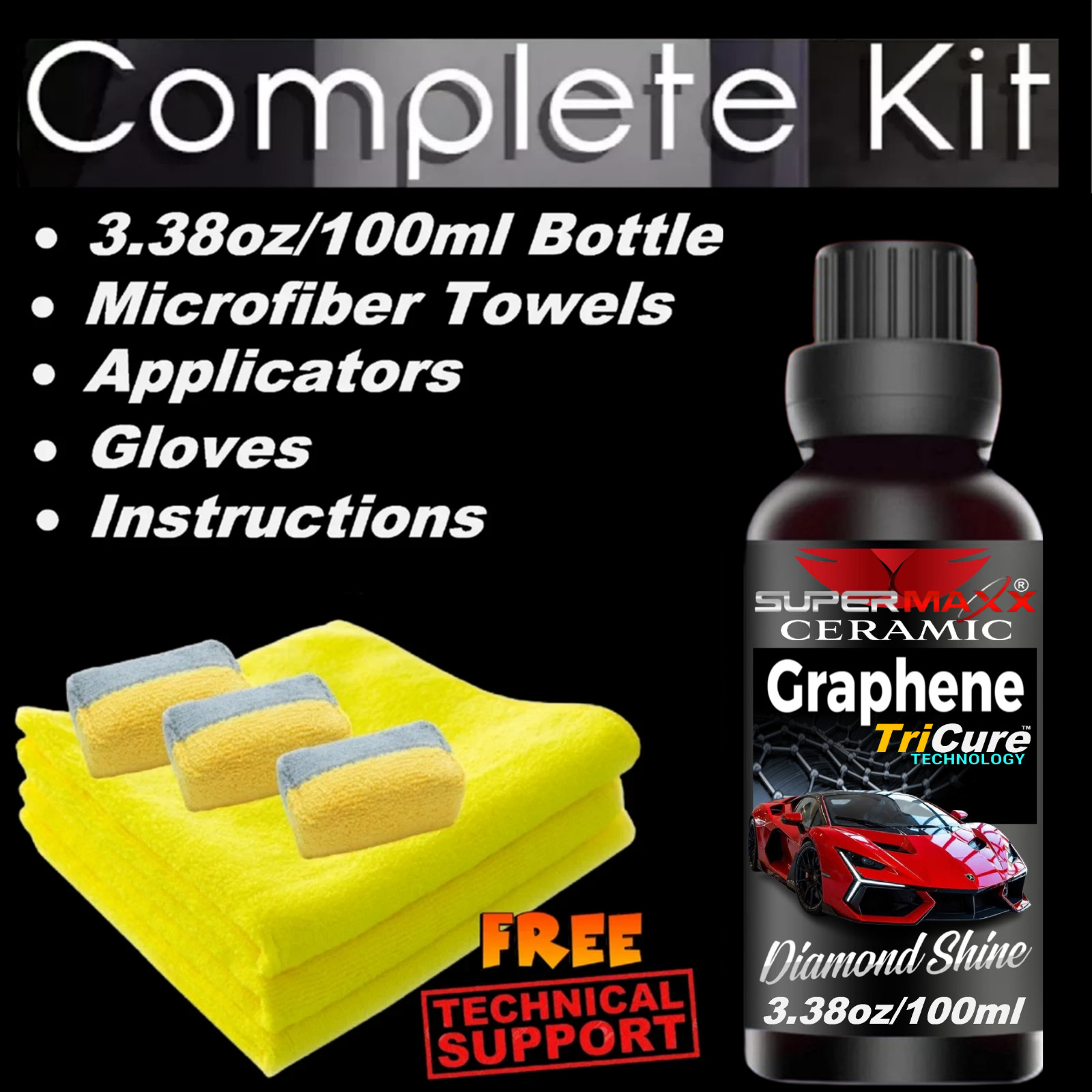 GRAPHENE CERAMIC CAR COATING MAXIMUM WET LOOK 3D GLOSS – 3.38OZ/100ML – KIT