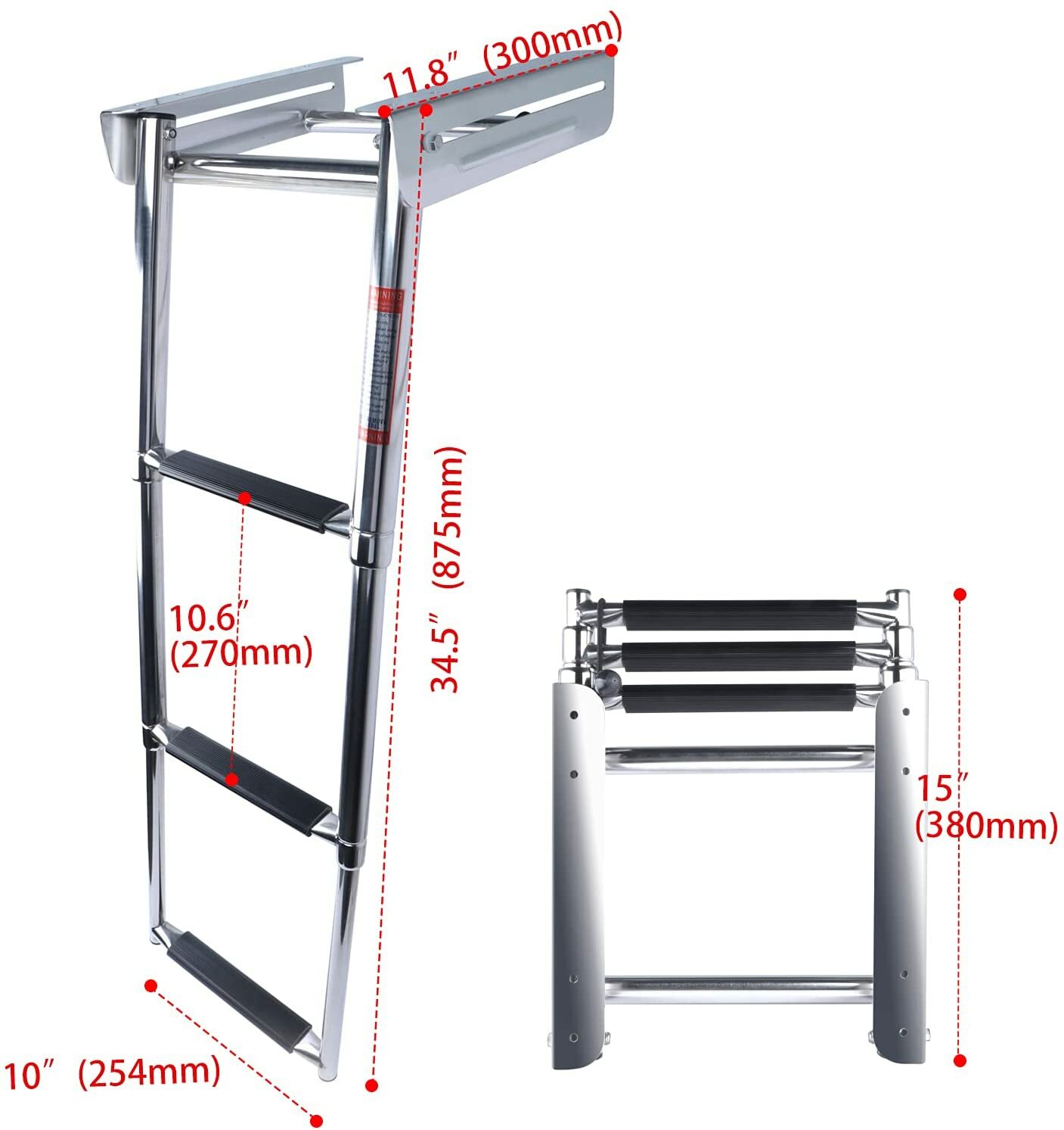 Stainless Steel 3 Steps Boat Ladder Under Platform Slide Mount Telescoping