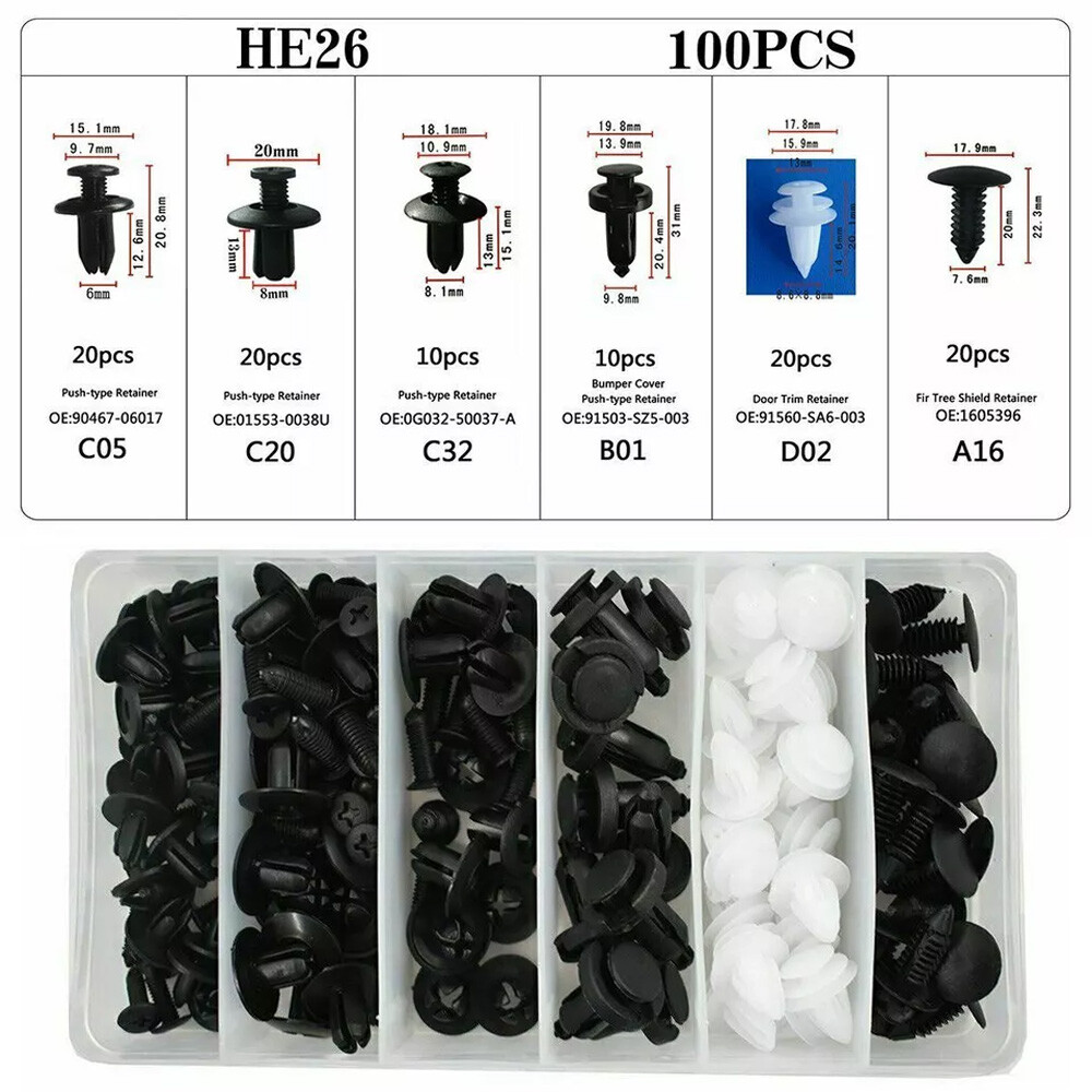100PCS 4XTool Bumper Clips Auto Car Hole Plastic Rivets Fastener Fender Push Pin