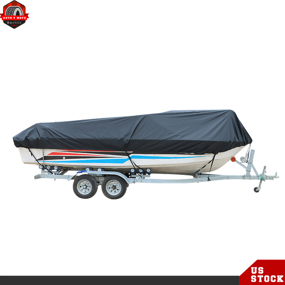 11-13ft Yacht Cover Boat Cover 420D V-Hull Runabouts Black Waterproof