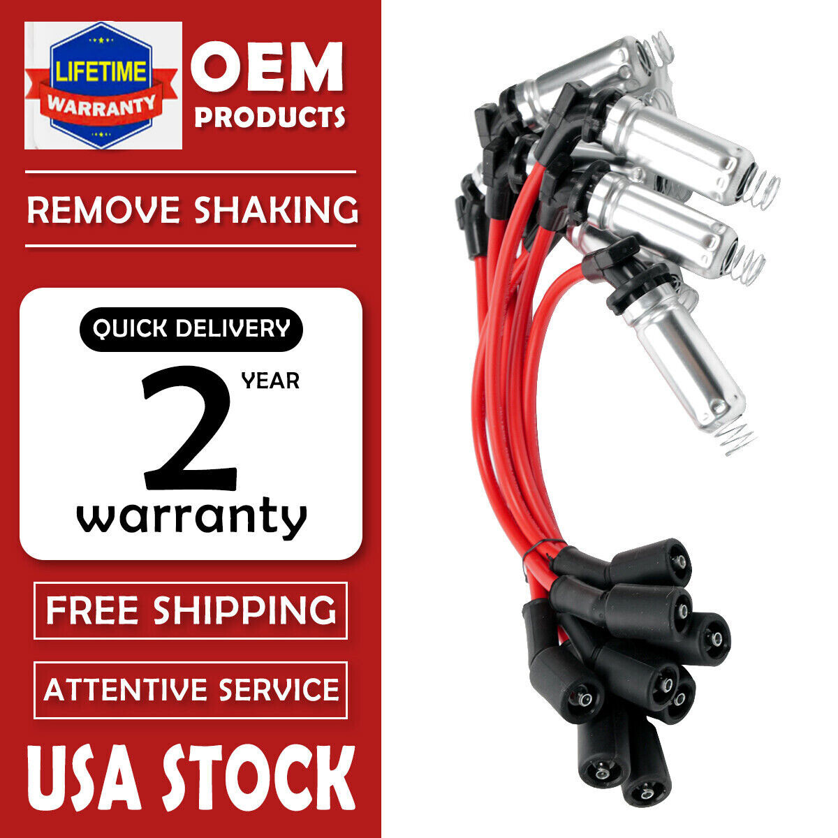 10.5mm New High Performance Spark Plug Ignition Wire For 2000-2009 Chevy GMC V8
