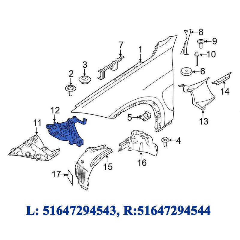 For BMW X5 X6 F15 2015-2018 Front Right Fender Mount Bracket Support 51647294544
