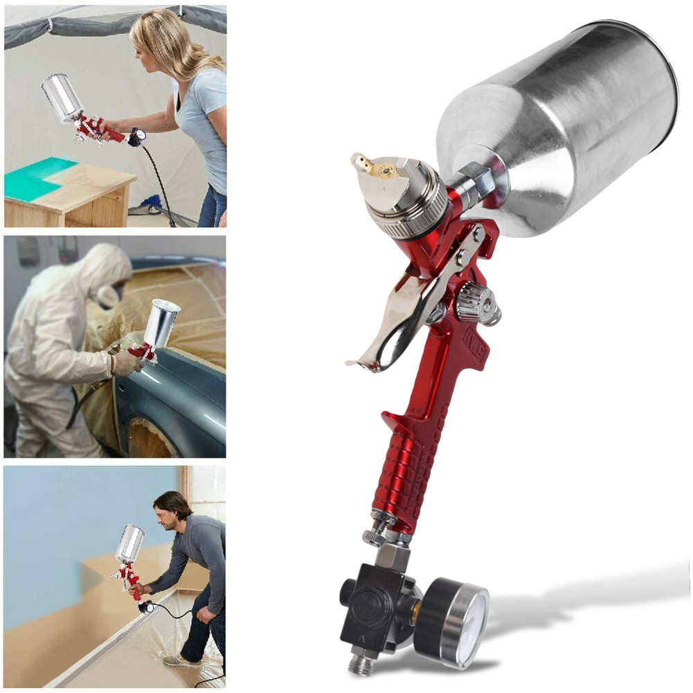 HVLP Air Paint Spray Gun Gravity Feed Car Auto Gun Kit 1.4mm/1.7mm/2.5mm Nozzles