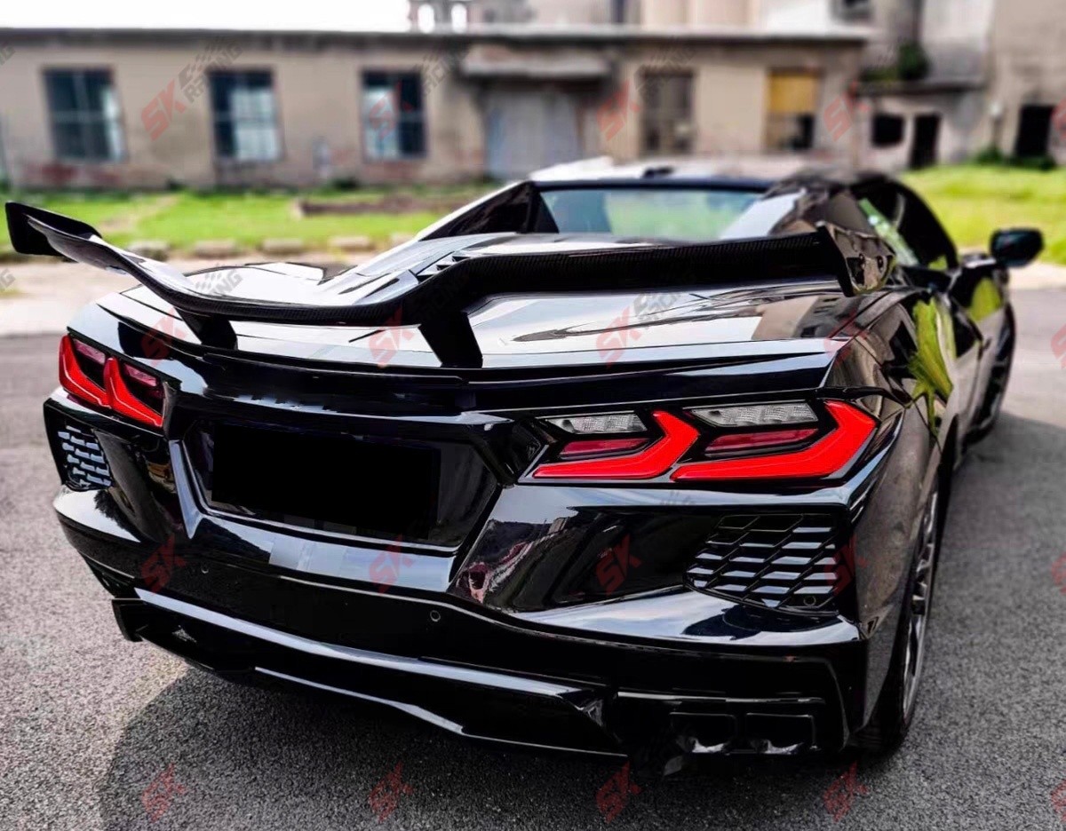 For Chevrolet Corvette C8 Stingray Z51 Unpainted/Carbon Fiber Rear Spoiler Wing