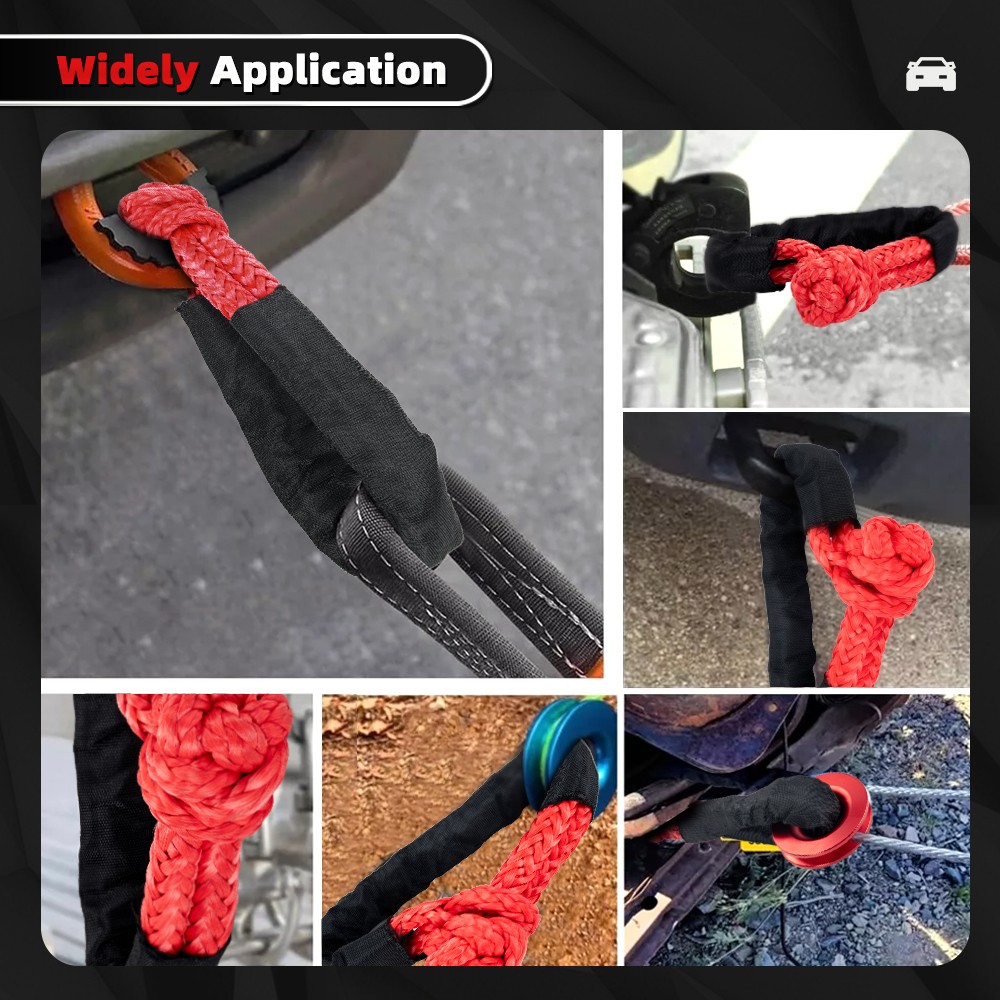 2x Heavy Duty Recovery Ring Snatch Block Pulley Soft Shackle Tow Winch Rope
