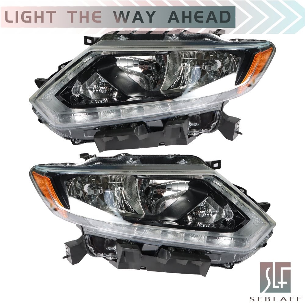 For Nissan Rogue 2014-2016 Halogen Headlamp Headlights w/LED DRL Pair Left+Right