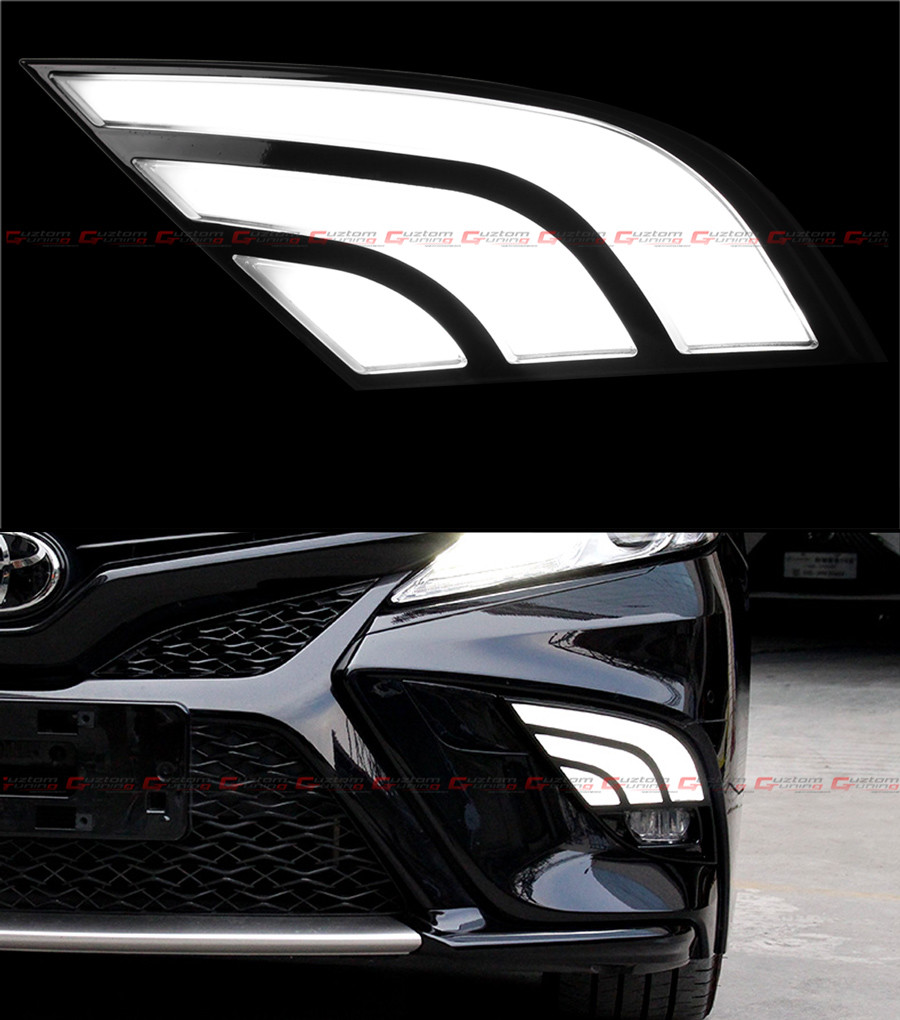 FOR 18-20 TOYOTA CAMRY SE XSE FOG LAMP LIGHT + WHITE & AMBER LED DRL BEZEL COVER