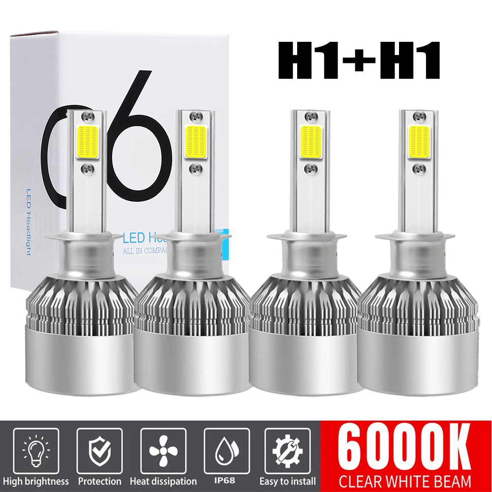 H1 H1 Combo 4000W 600000LM LED Headlight High Low Beam Kit Bulbs White 6000K 4X