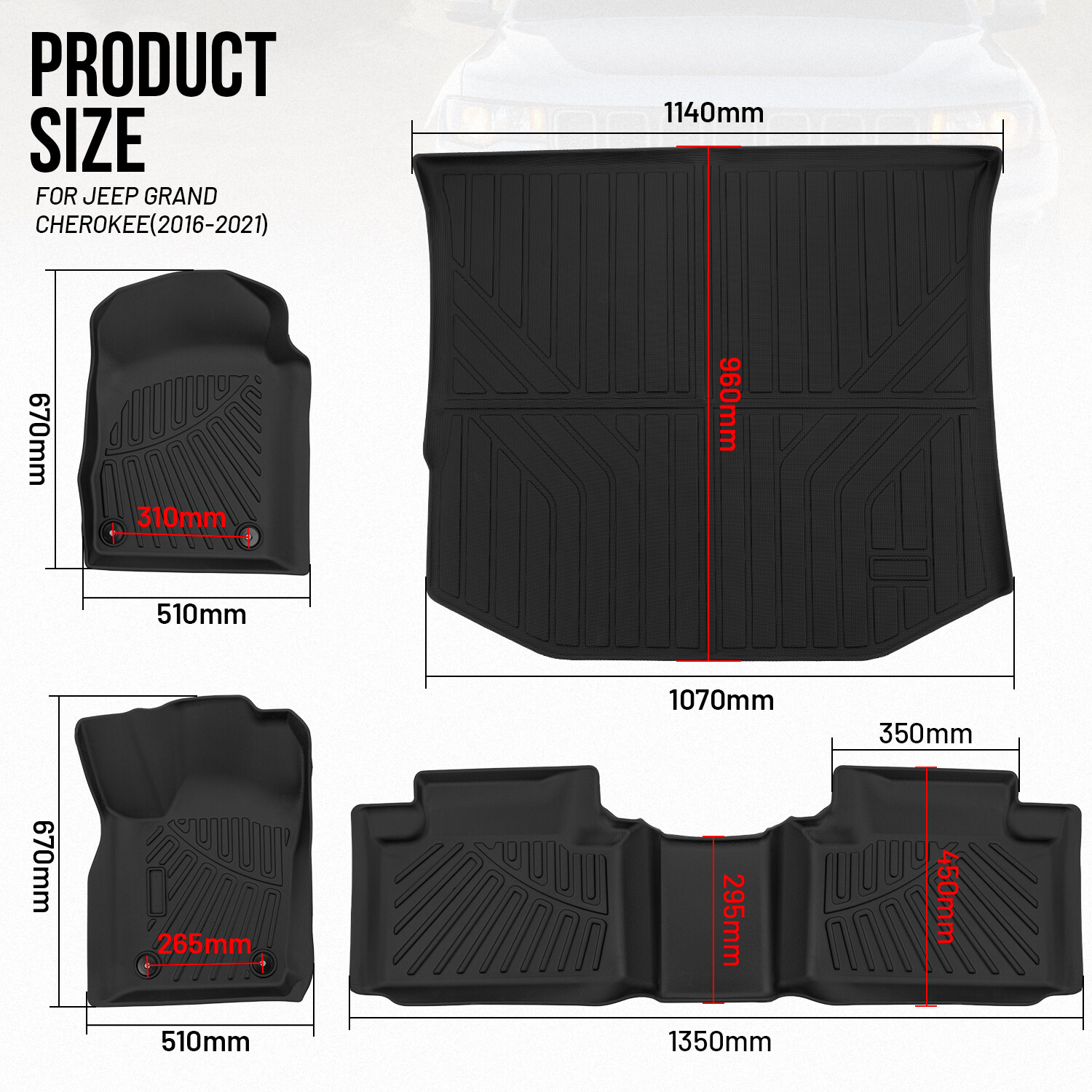 Custom Floor Mats & Cargo Liners for 2016-2021 Jeep Grand Cherokee 2022 WK Black