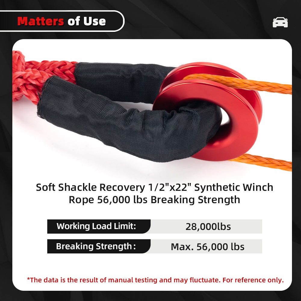 2x Heavy Duty Recovery Ring Snatch Block Pulley Soft Shackle Tow Winch Rope