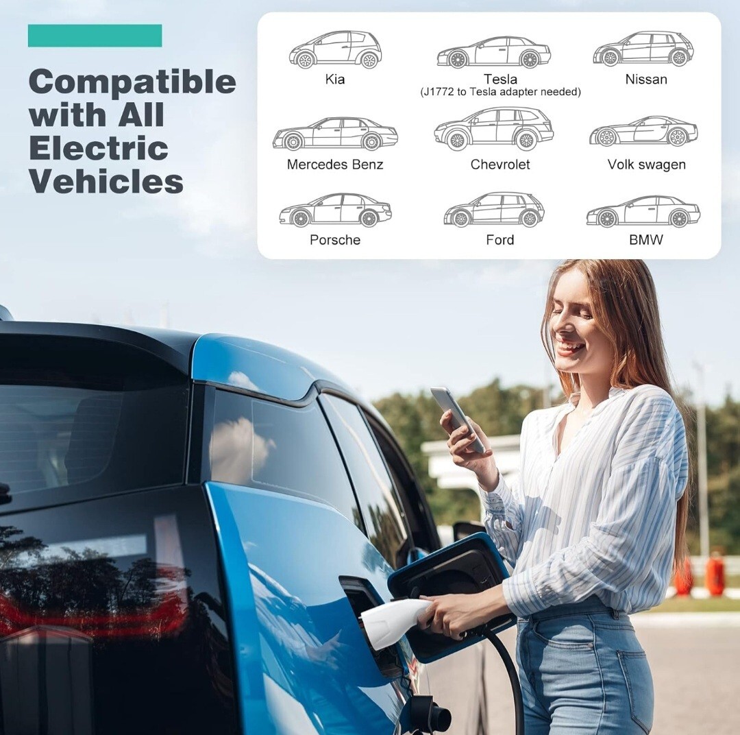 AIMILER Level 2 Electric Vehicle EV Charger, 32A 110V-240V NEMA 14-50 Plug, P…