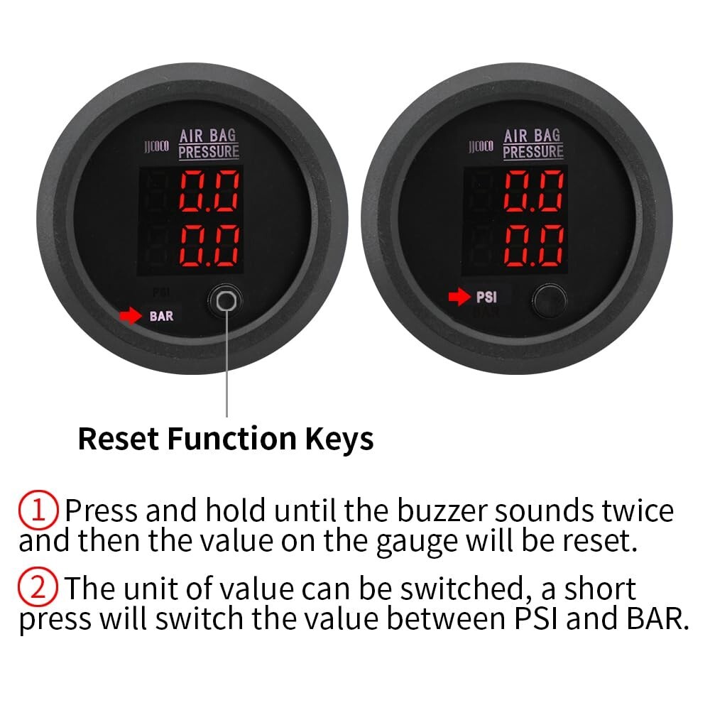 52MM Dual Digital Display Air Pressure Gauge Air Suspension Gauge Kit 0-232 PSI