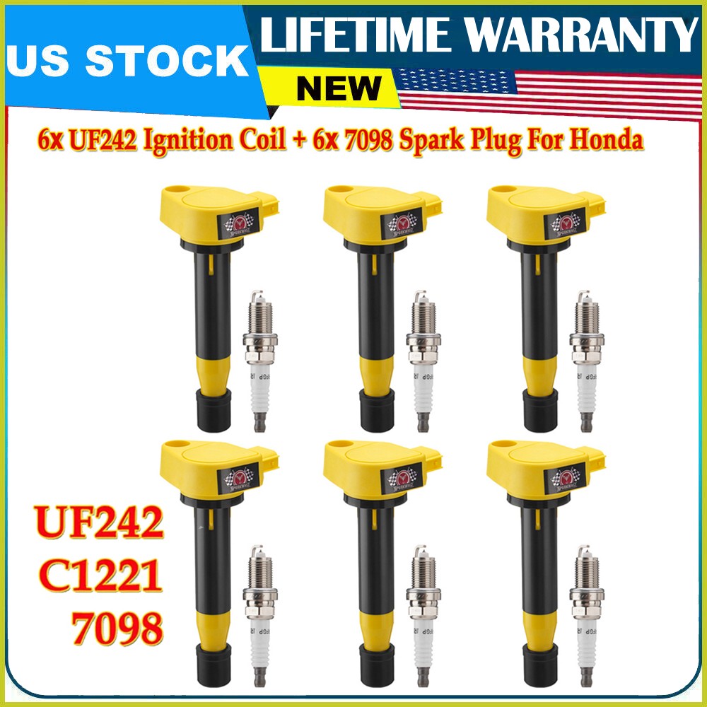 6Pack UF242 Ignition Coil and Spark Plug For Honda Accord Odyssey Acura CL TL
