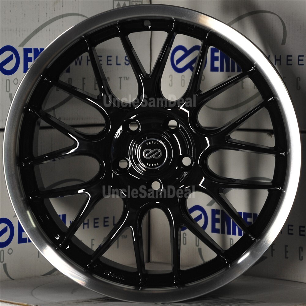 18×9 5×114.3 40 OFFSET ENKEI LUSSO MESH SPOKES GLOSS BLACK SPORT WHEELS SET OF 4