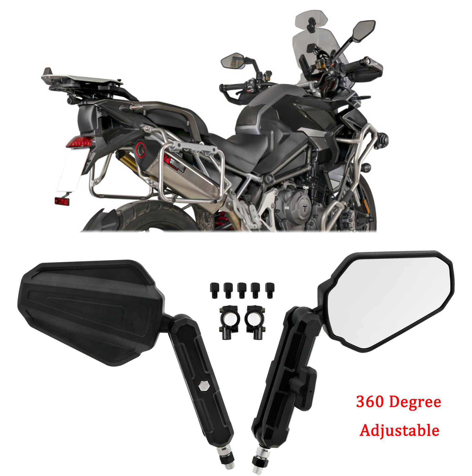 360° Adjustable Side Mirrors Adventure Rearview For Triumph Tiger 1200 900 400