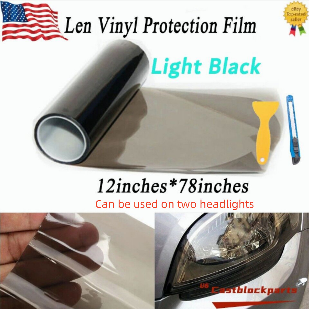 12″X78″ Gloss Light Black Smoke Headlight Taillight Fog Light Tint Film Vinyl