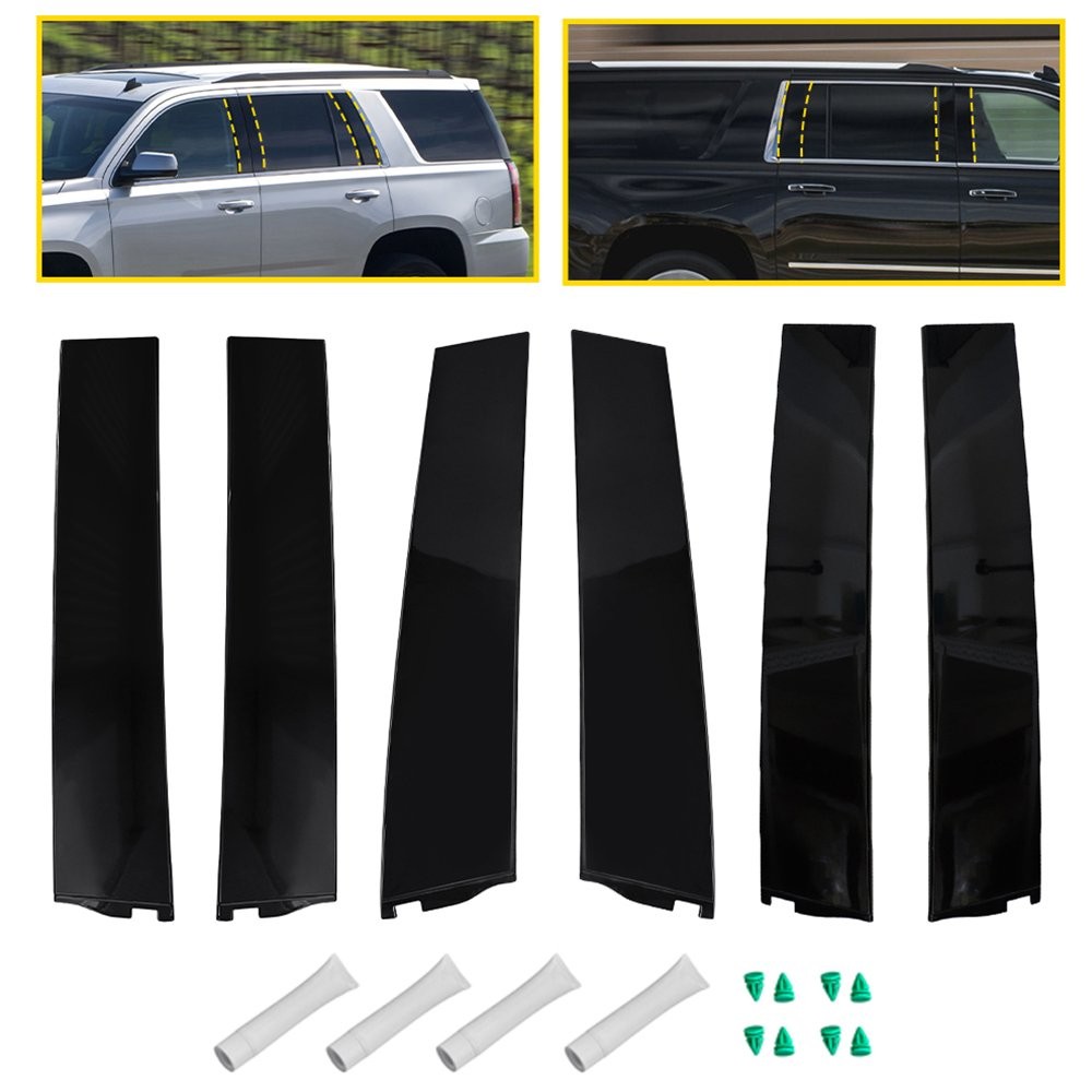 Gloss Black Window B Pillar Posts Trim Cover For Chevy Tahoe GMC Yukon 2015-2020