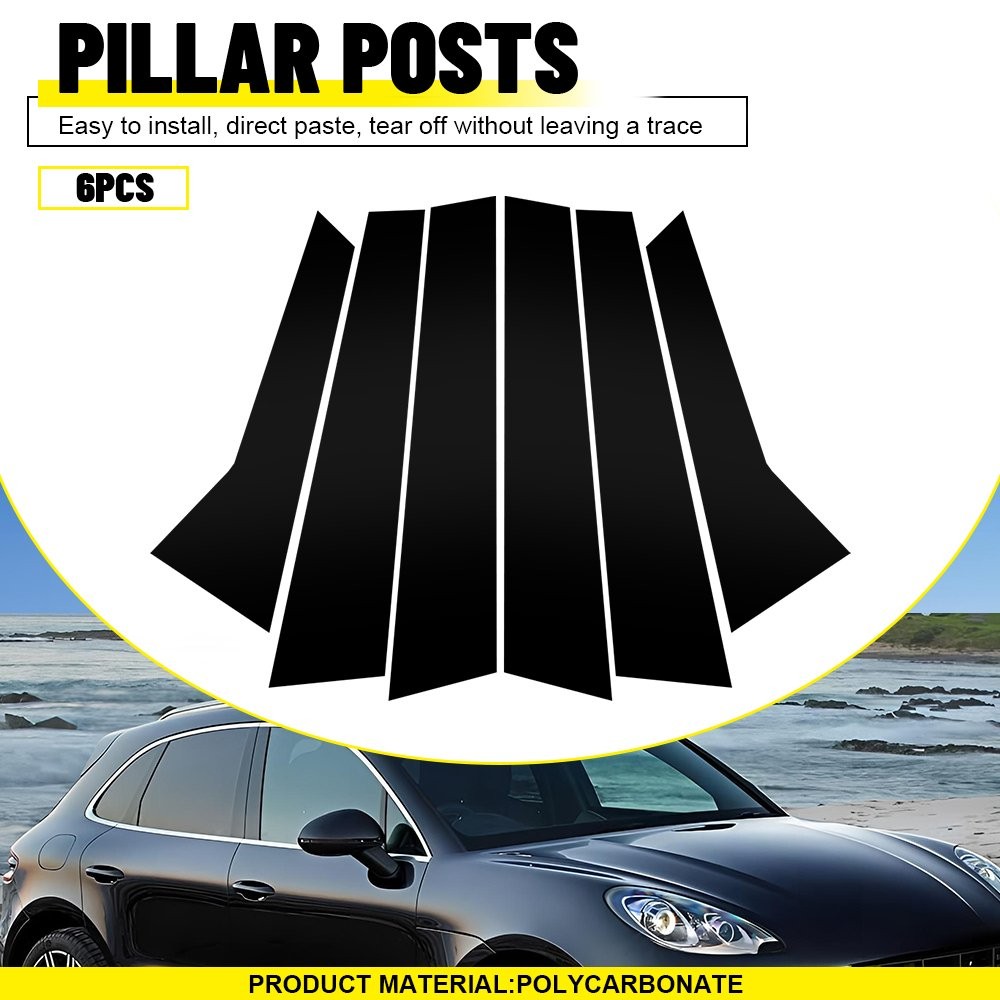 6PCS Door Trim Pillar Posts Gloss Black Cover Decor For Porsche Macan 2014-2022