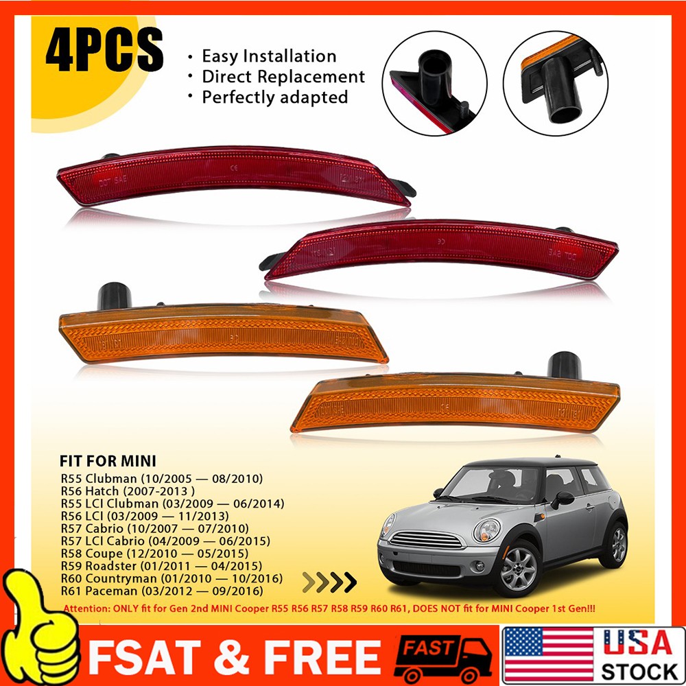 Front Amber & Rear Red Side Marker Lights For 07-16 MINI R55 R56 R58 R60 1-10Set