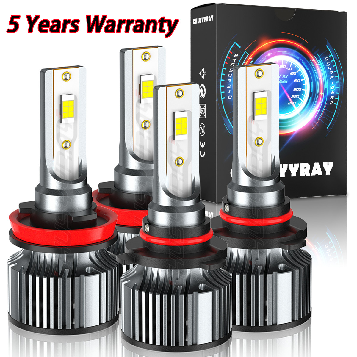 4x CHUSYYRAY H11 H8 H9 / HB3 9005 LED Headlight Bulbs High Low 6000K Super White