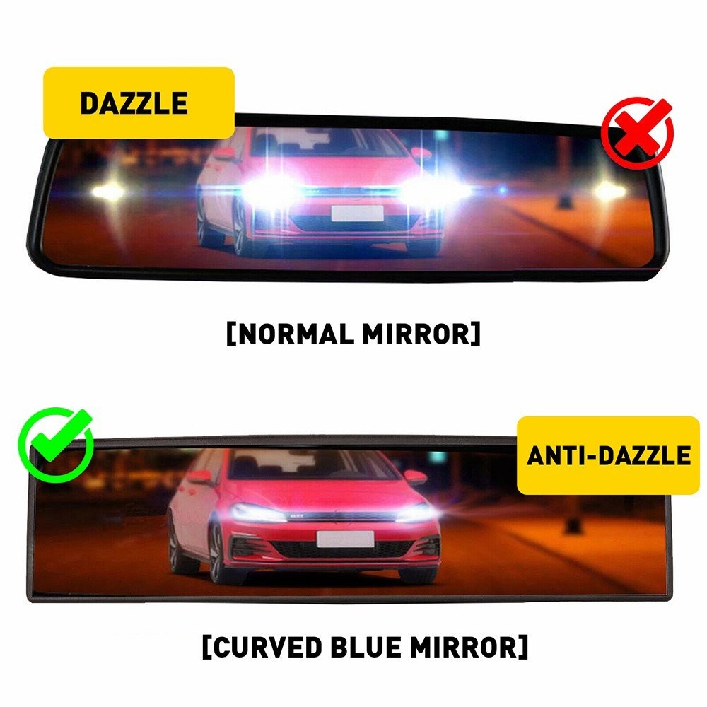 AUXITO 270MM Wide Flat Interior Clip On Rear View Blue Tint Mirror Universal
