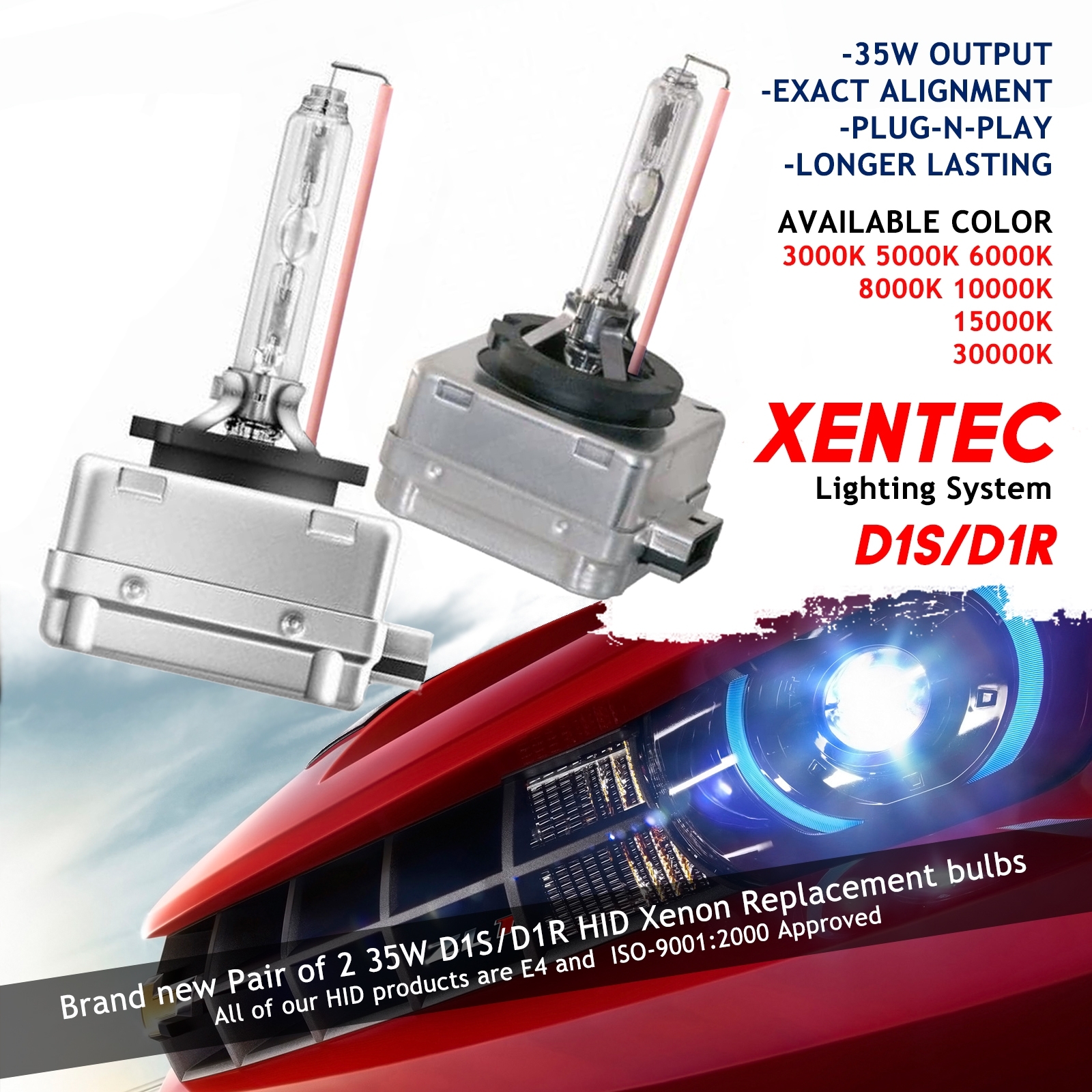 Xentec Xenon Lights Bulbs HID Kit D1S D1R 3000K 5000K 6000K 8000K 10000K 15000K