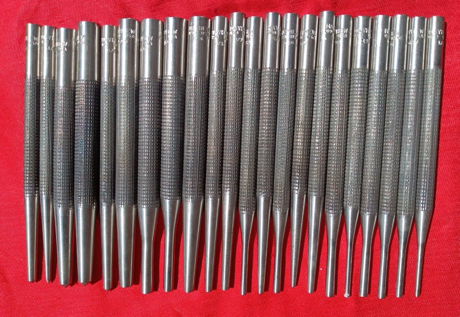 Mayhew Tools 22-Piece Mixed Punch Set SAE 1/8″ to 1/2″ # 490, 491, 493. Clean
