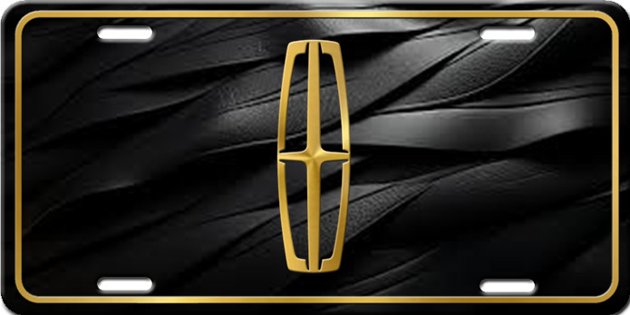 Gold Lincoln Logo on Black Metal Aluminum Vanity License plate Tag New