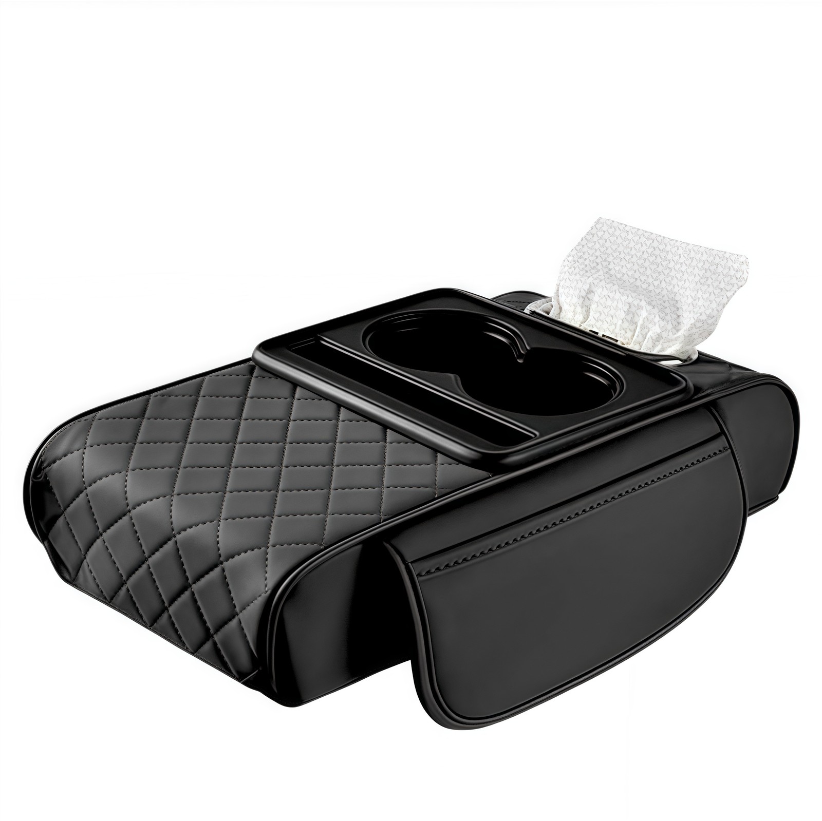 Car Armrest Cushion Center Console Cover with Cup Holder&Tissue Box&Phone Holder