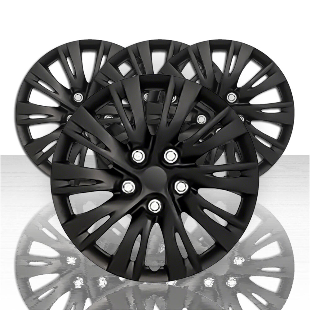 15″ Set of 4 Black Wheel Covers Push On Hub Caps for R15 Tire & Steel Rim