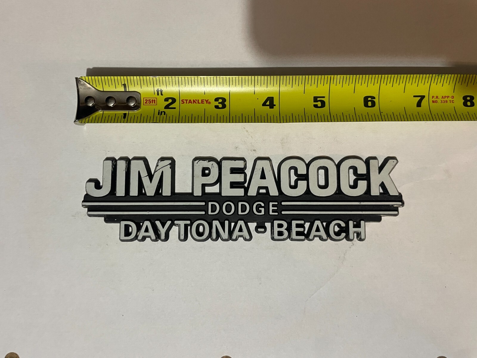 JIM PEACOCK DODGE DAYTONA BEACH Dealership Dealer Emblem Plastic Badge FLORIDA