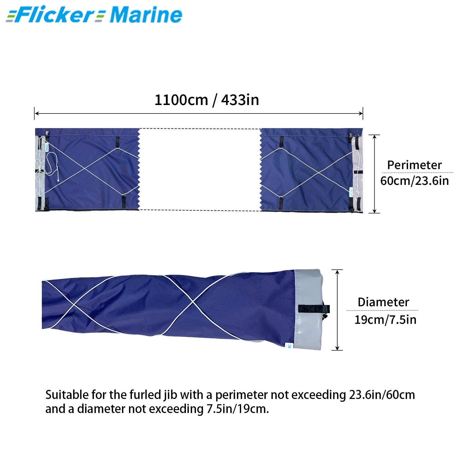 Flicker Yacht Sailboat Jib Sock Headsail Cover for Furling Jib-Sail Protector