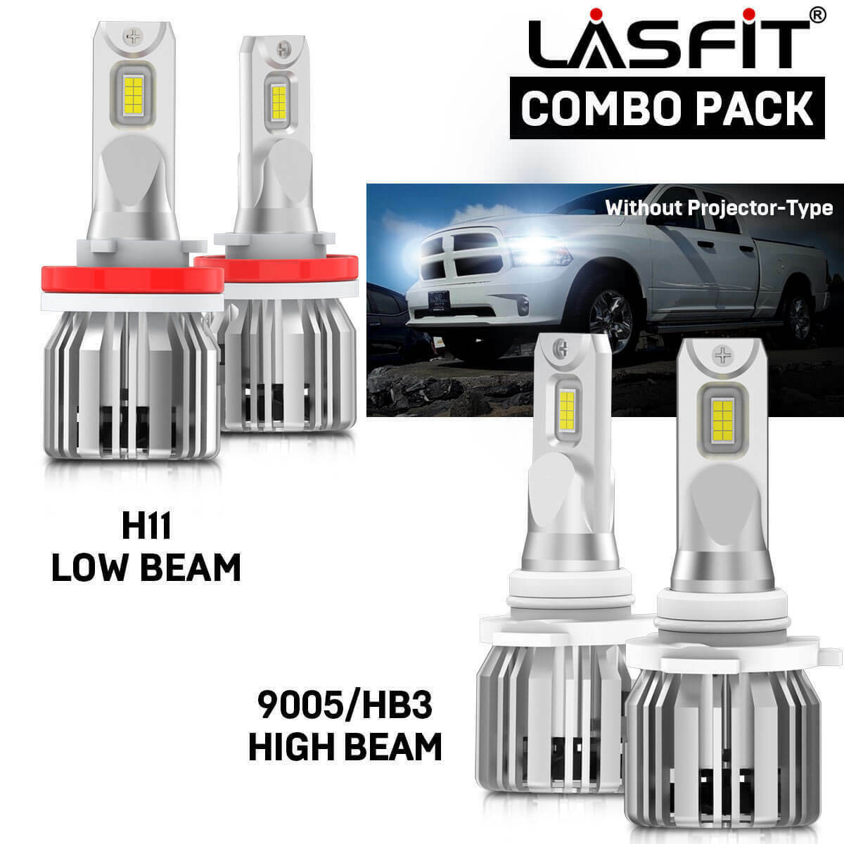LASFIT H11 9005 LED Headlight for Dodge Ram 1500 2500 3500 Hi Low Beam 2009-2022