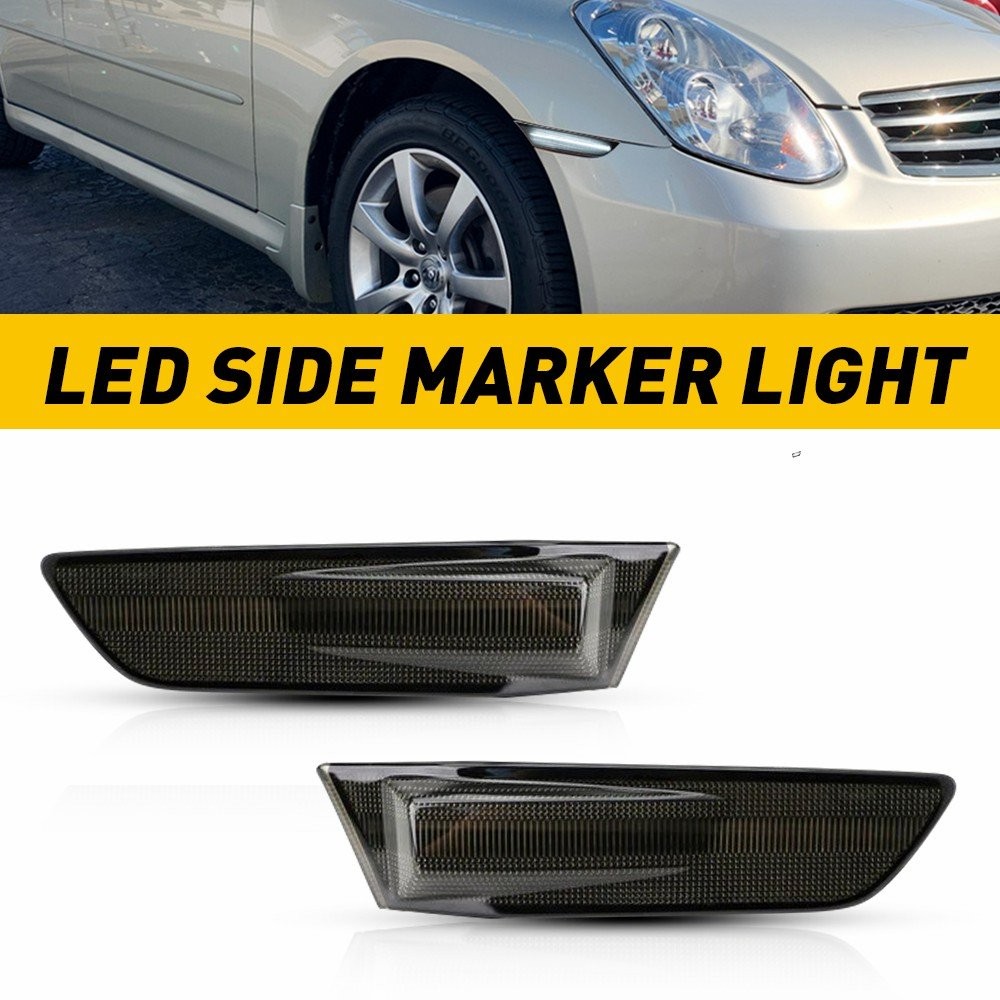 2x Smoke LED Side Light Marker For 2003-07 Infiniti G35 2D Coupe Nissan Skyline