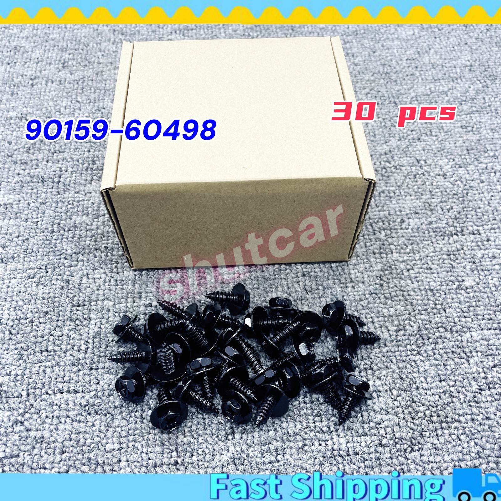 30x 10mm Hex Head Screw with Washer Black Cover Clip 90159-60498 For Toyota