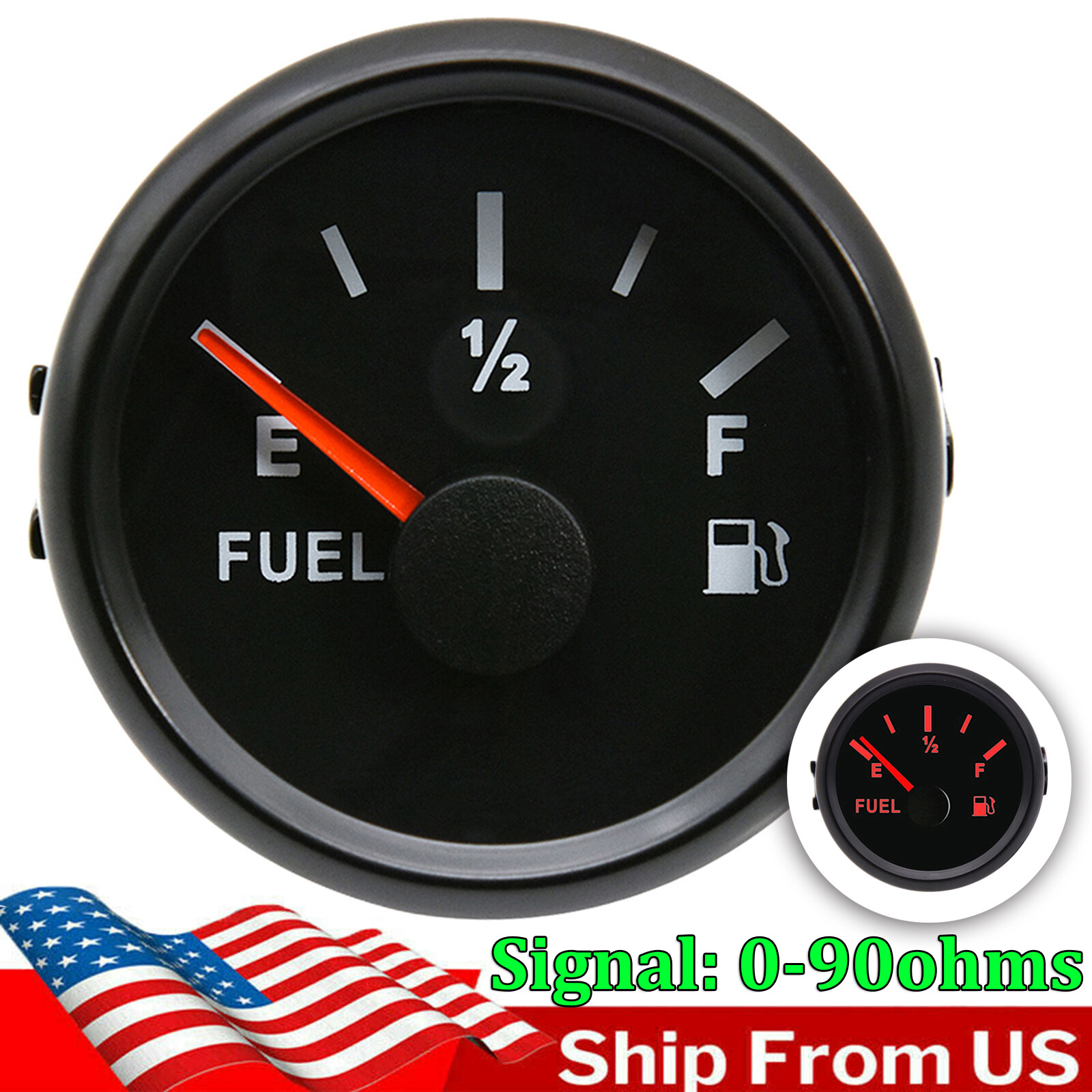 2″ 52MM Universal Gas Fuel Level Gauge 0-90ohms Red LED For Marine Boat Car US