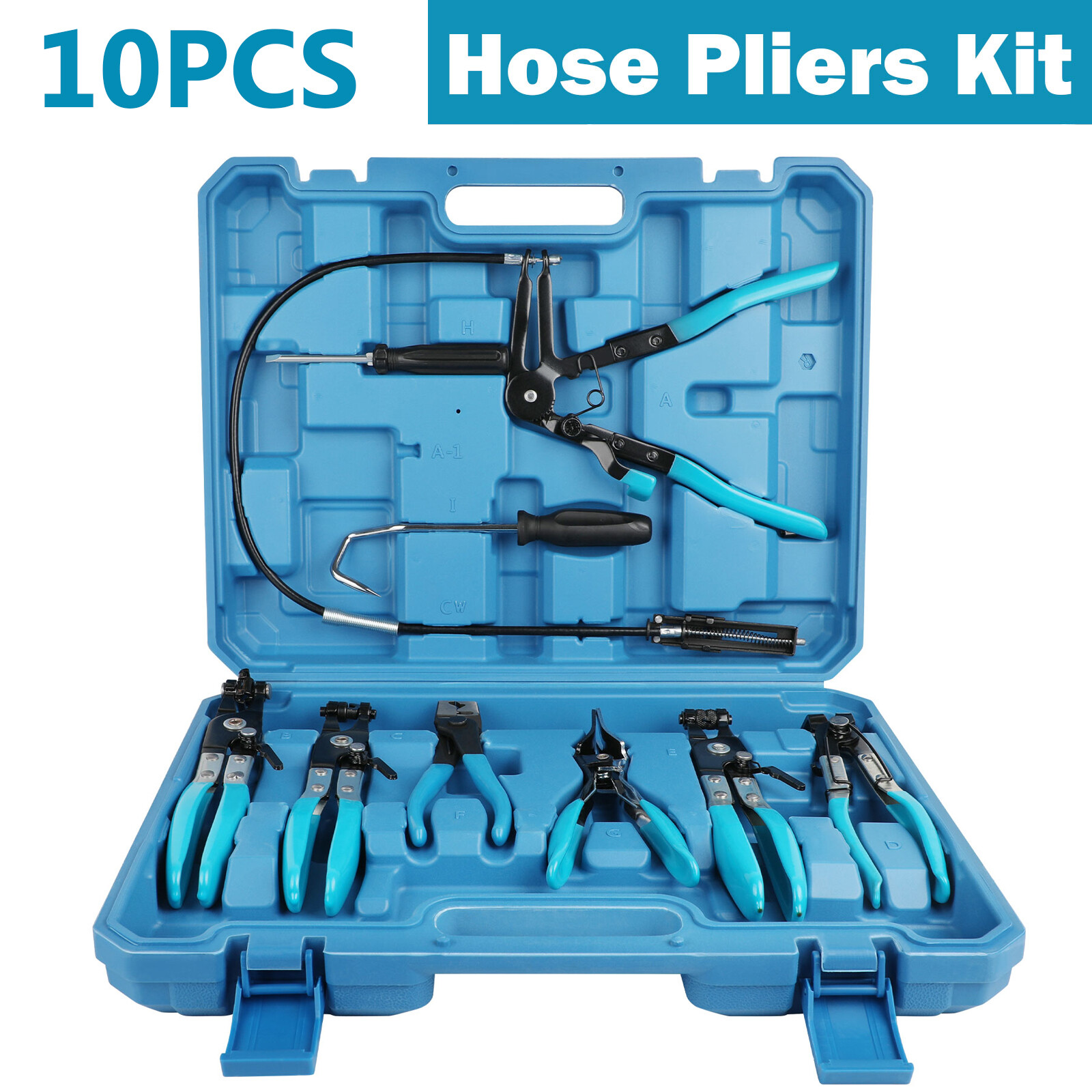 Flexible Automotive Hose Clamp Clip Plier Tool Set Swivel Jaw Flat Angled Band