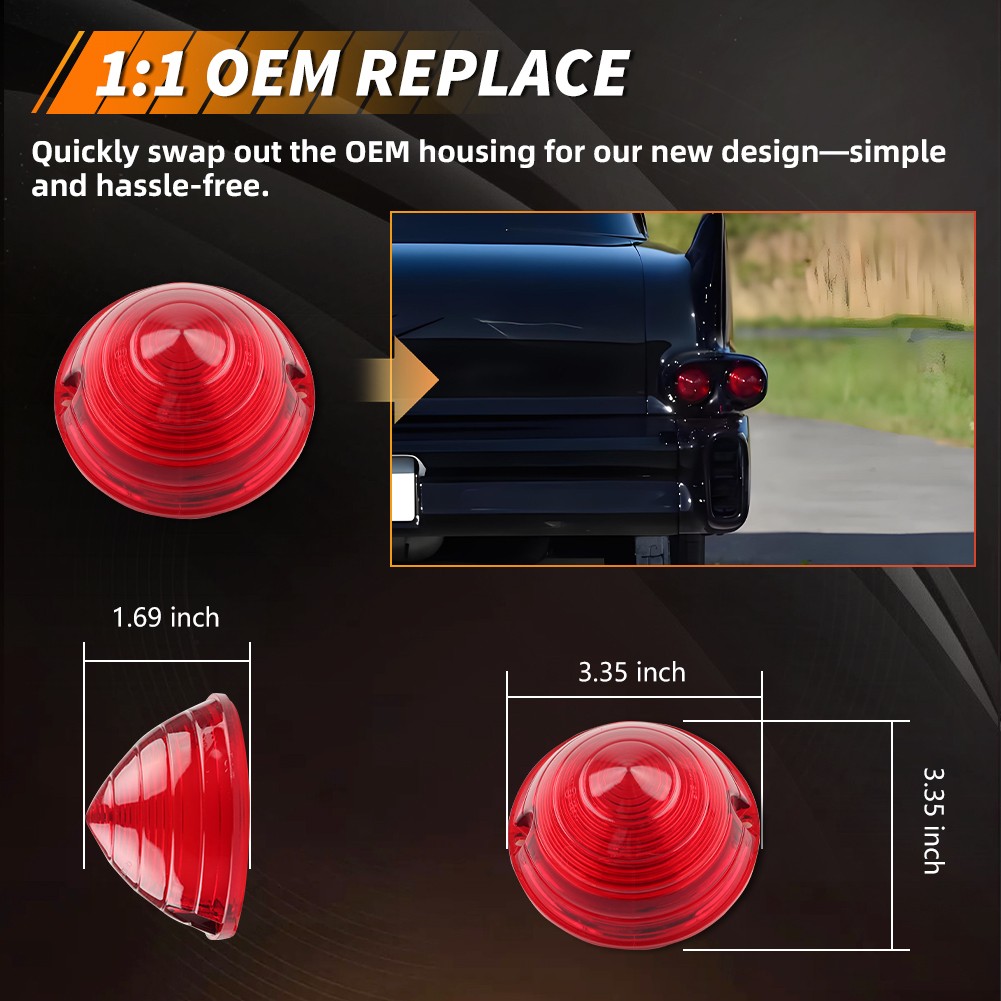 2PCS Red Rear Tail Light Lenses For 1958 Cadillac DeVille & Commercial Chassis