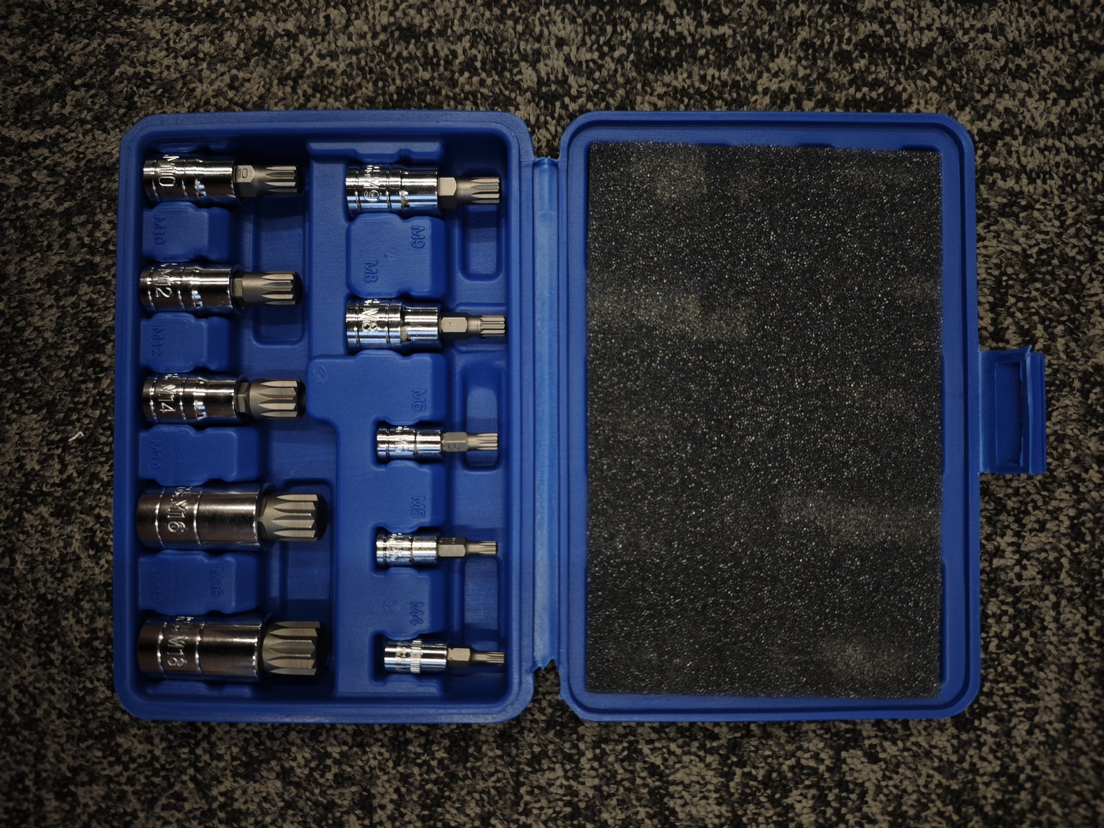10pc XZN Triple Square Spline Bit Socket Set 12 Point Tamper Proof MM w/Case