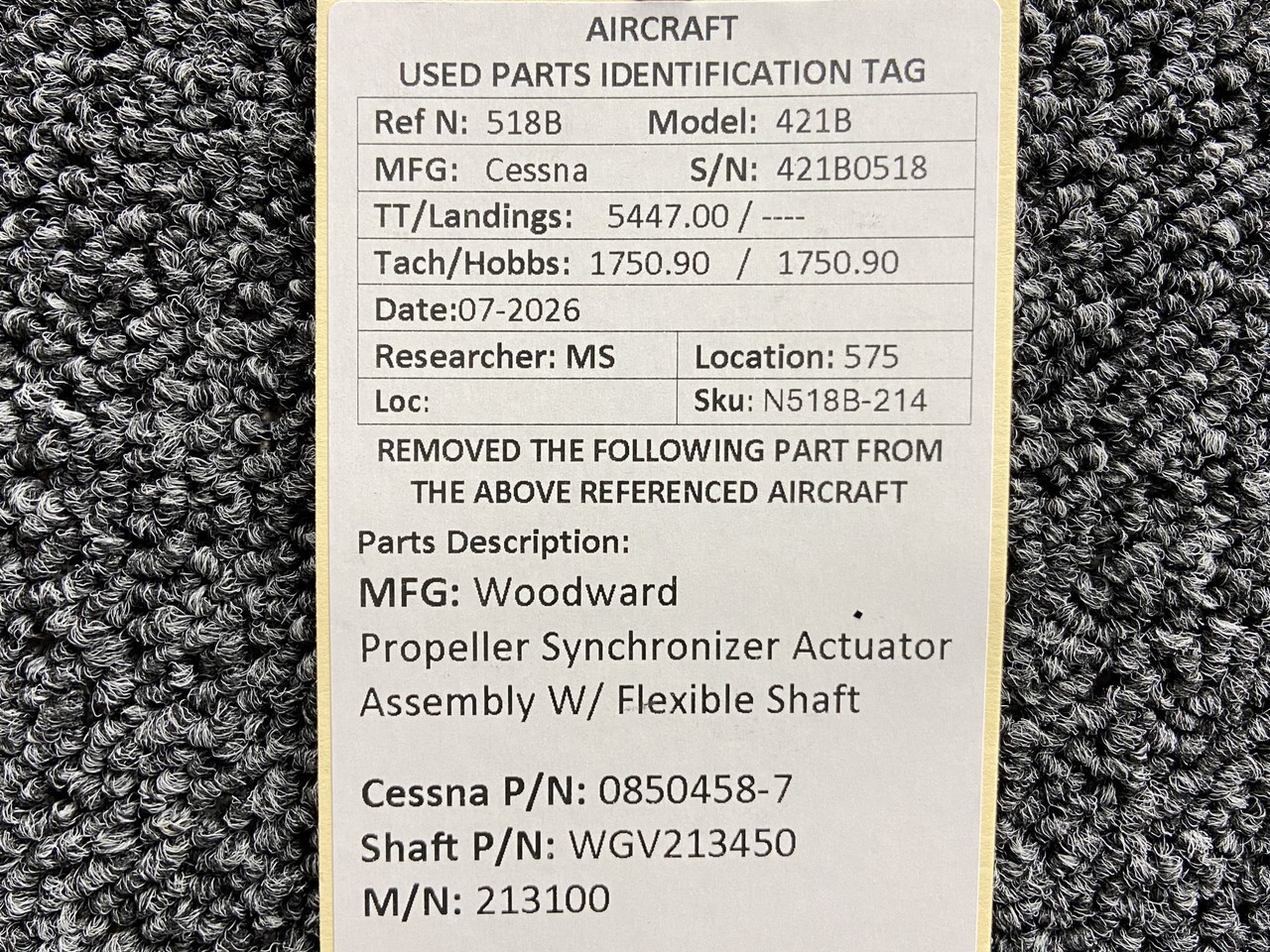 0850458-7 Woodward 213100 Propeller Synchronizer Actuator Assembly