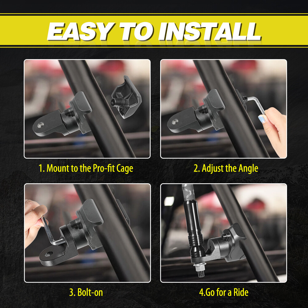 UTV Pro-Fit Cage Whip Light Flag Pole Mount Bracket For Ranger Can Am Defender