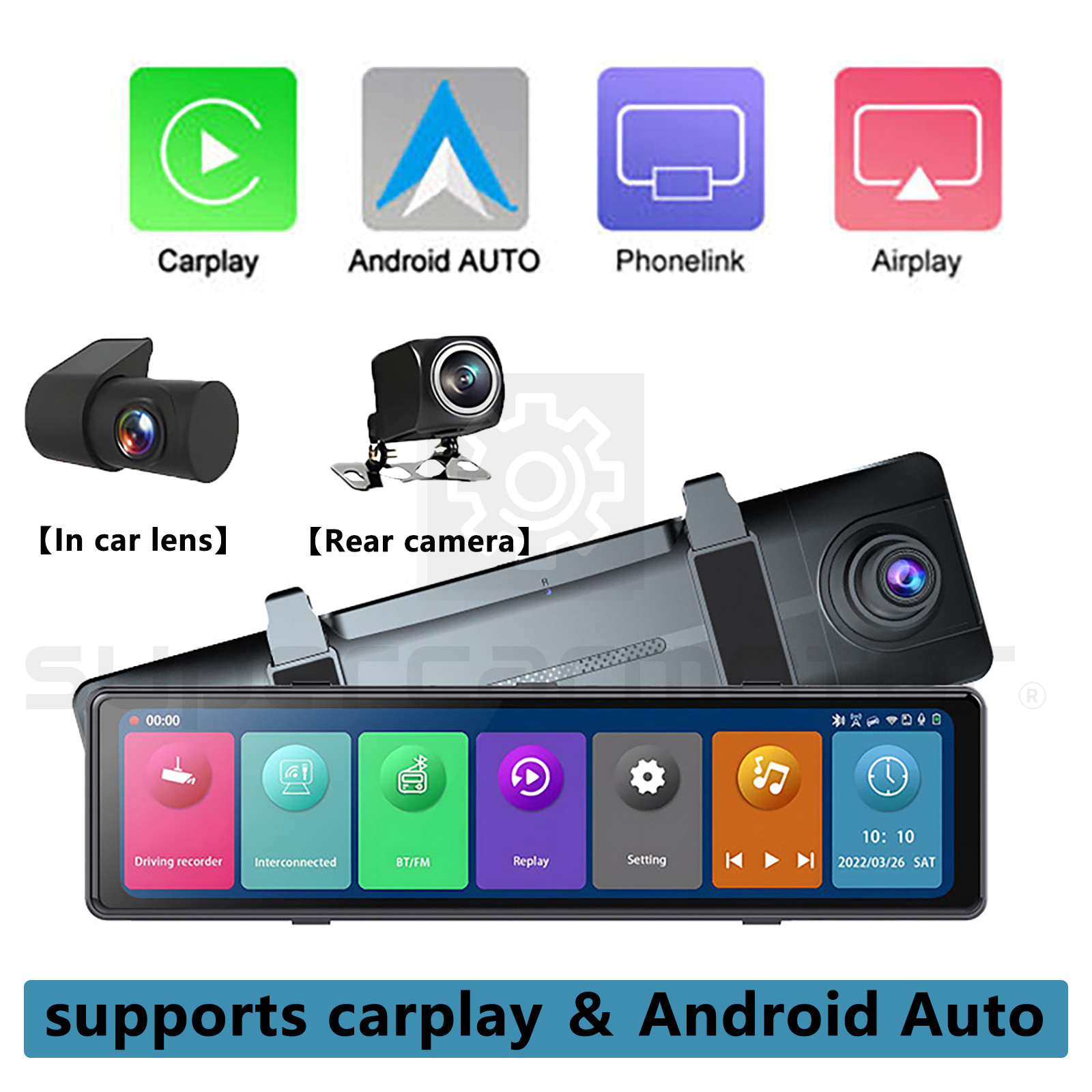 12″ 3 Camera 1080P Car Dvr Dash Cam Front Rear View Mirror G-Sensor Night Vision