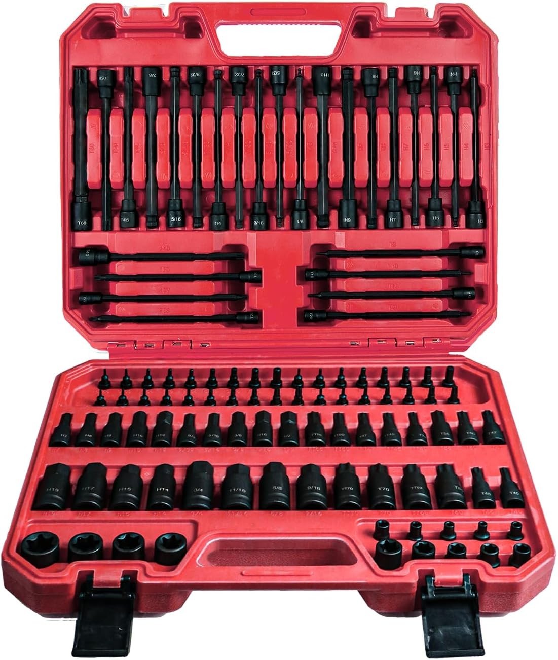 107PCS Allen and Torx bit socket set, 1/4″, 3/8″ and 1/2″ Drive,Extra long torx/
