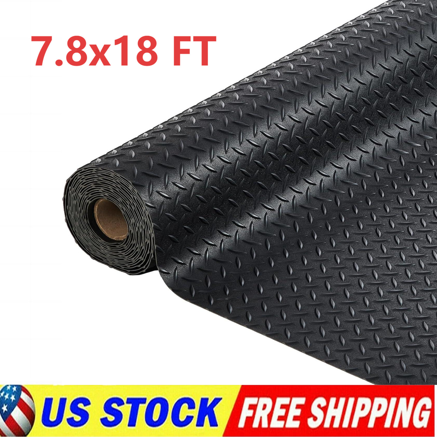 7.8 x 18 ft Garage Floor Mat, Flooring Roll Diamond Plate PVC Rubber Trailer Mat
