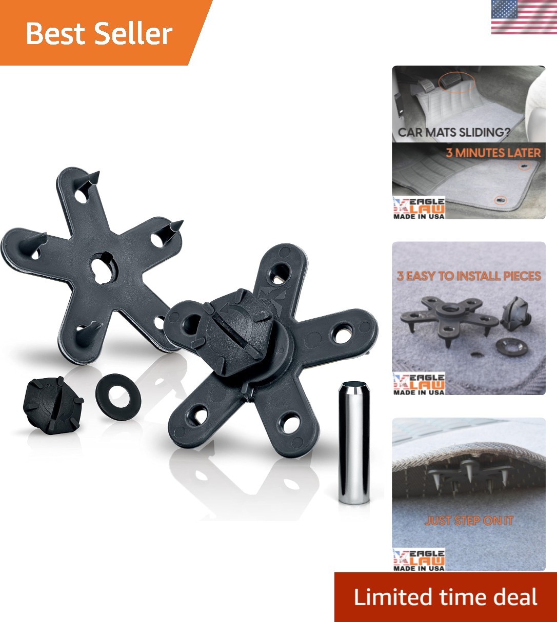 Reinforced Plastic 2.0 Floor Mat Clips Set – 8 Clips & Cutter for Secure Mats